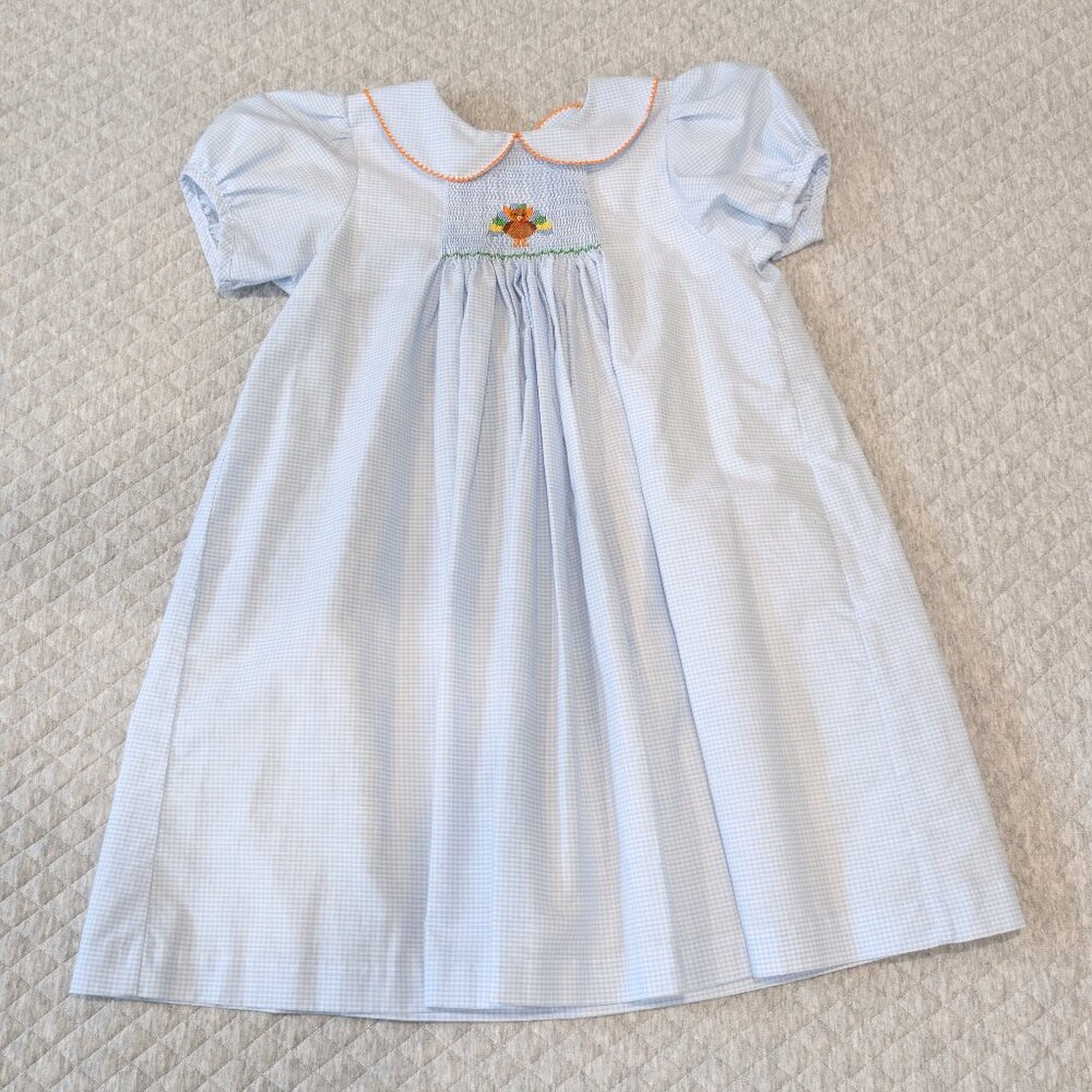Southern Sunshine Thansgiving Smocked Blue Check Dress